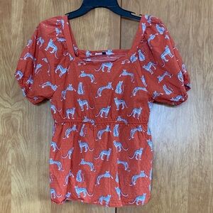Michelle McDowell Square-Neck Puff Sleeve textured Babydoll top w/ cheetahs Sz S